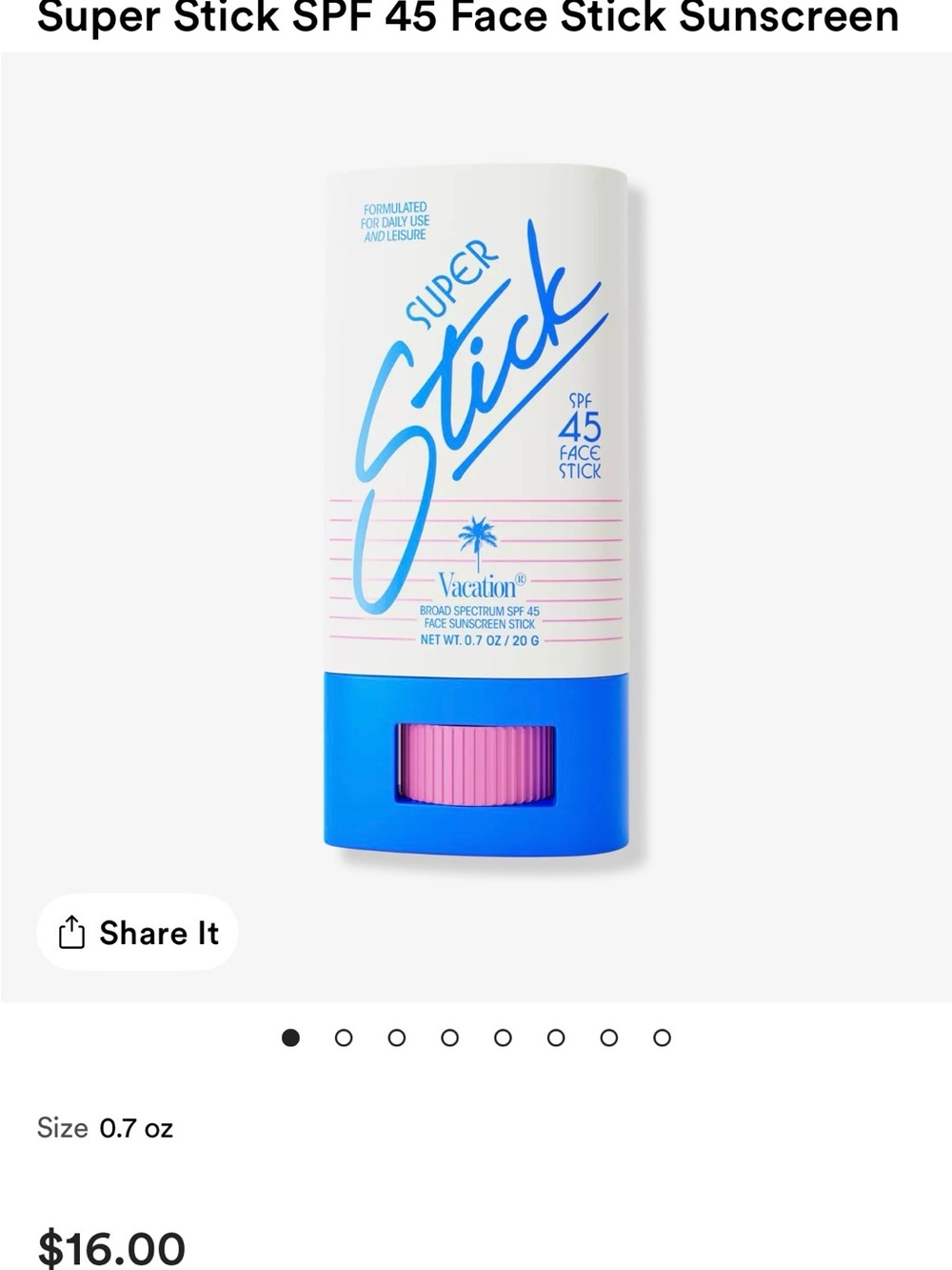 Vacation Super Stick SPF 45 Face Stick Sunscreen - Blue & Pink